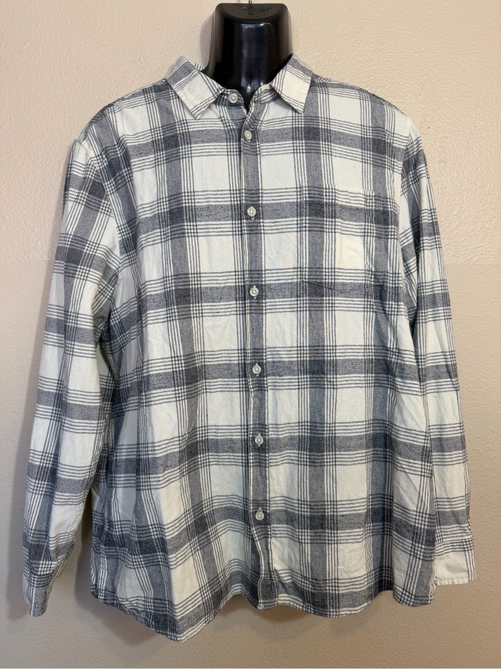 Topman Gray White Plaid Flannel Button Up Shirt XXL